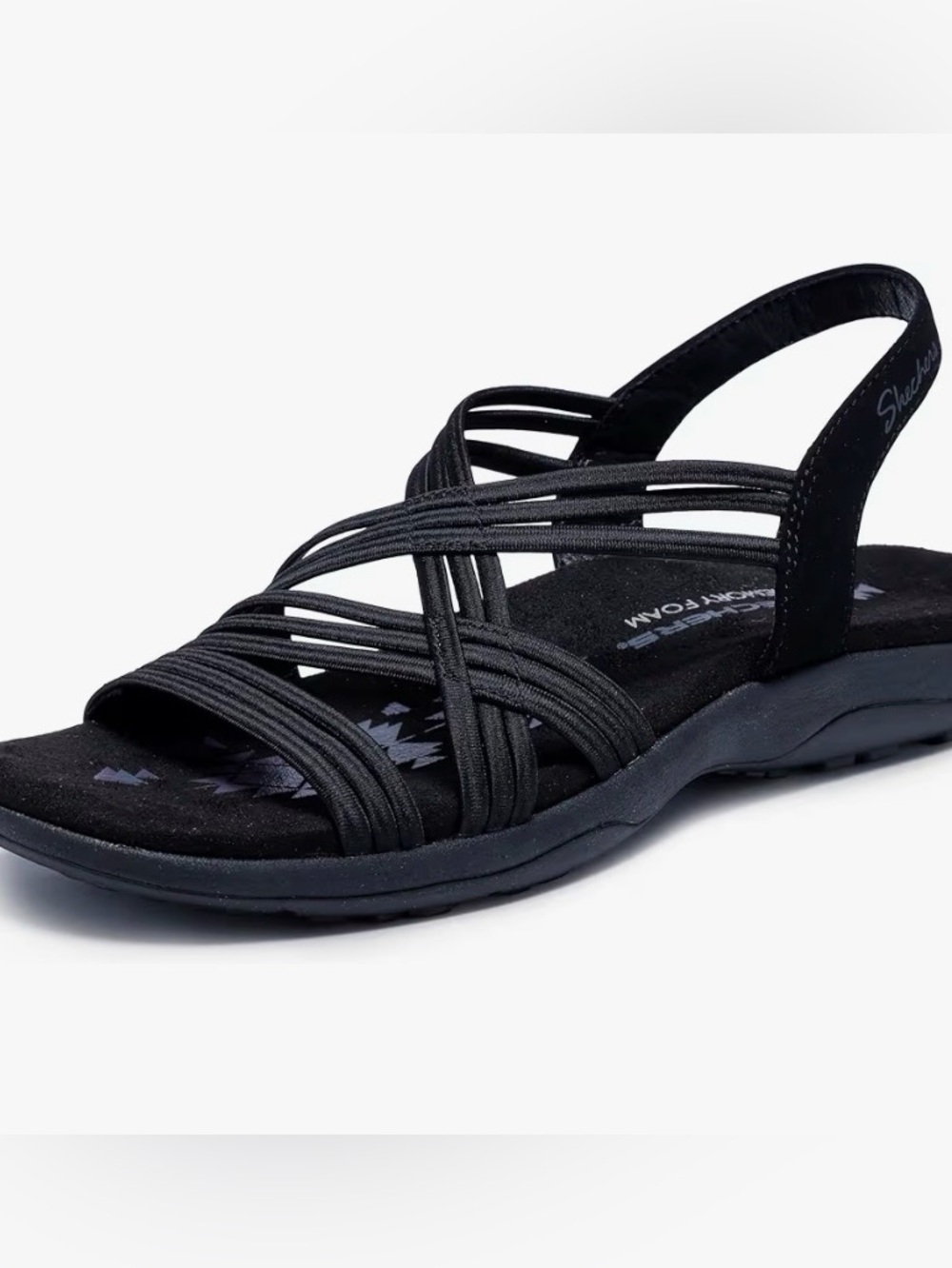 Skechers Women's Black Elastic Strappy Slingback Sandal